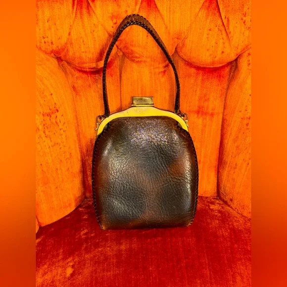VTG Justin Leather Co Purse Art Nouveau Hand Tooled Leather Turnloc Clasp 1921​